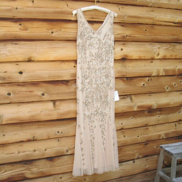 Pisarro Nights Nights Blush Beige Beaded Sequin Gown Dress 10 - Picture 4 of 13